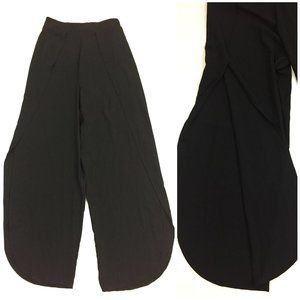 NWT ZARA Black Cut Out Wide Rounded Leg Hem Pull On Soft Pants